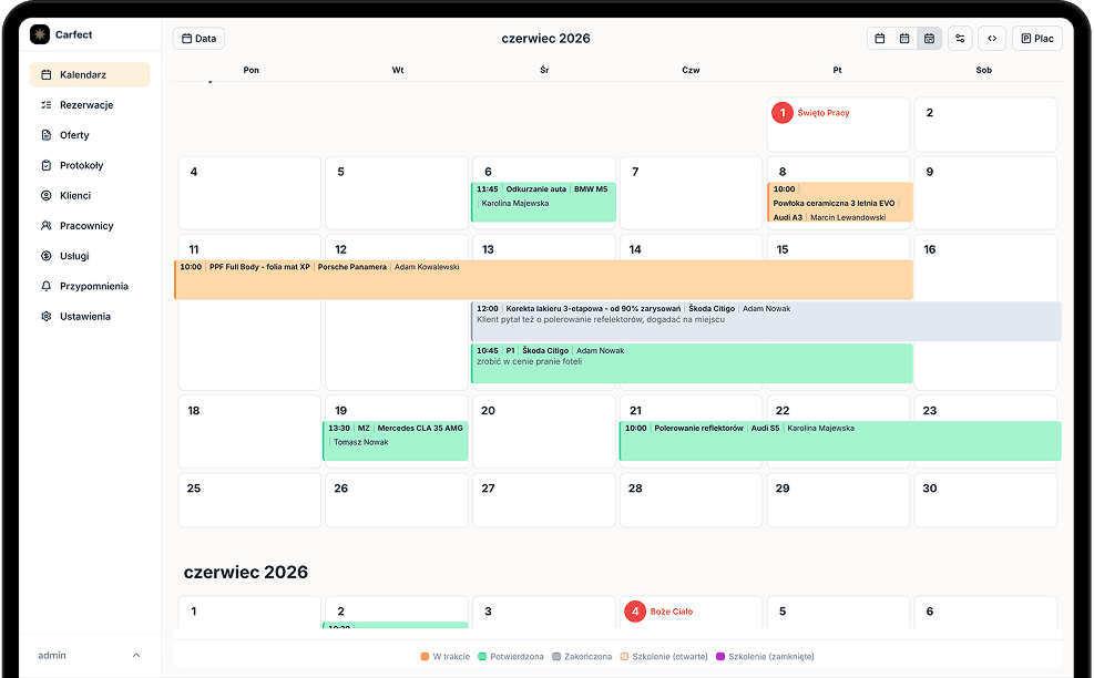 Carfect — Buchungskalender